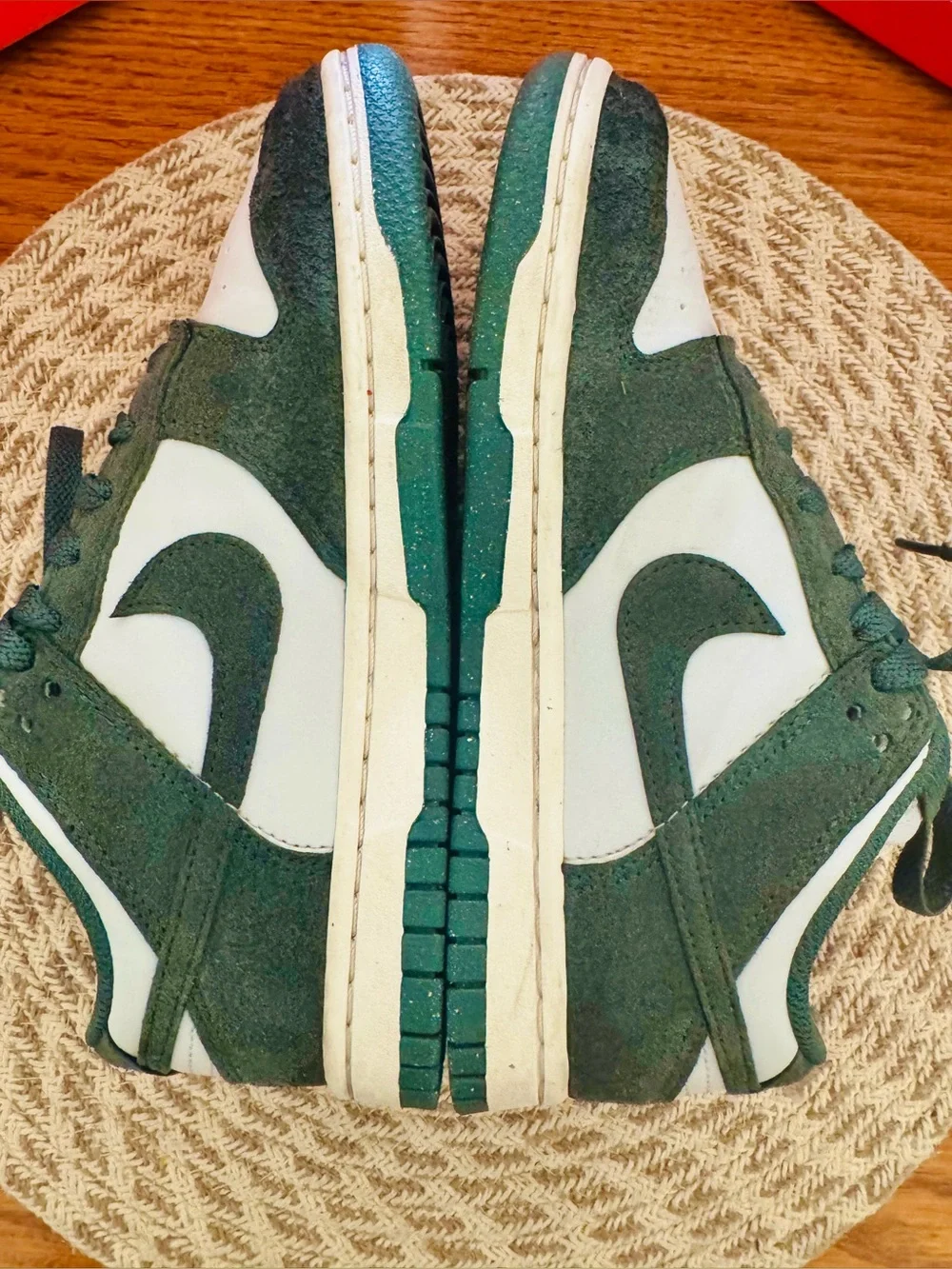 Nike Men’s Dunk Low — White & Dark Green Suede